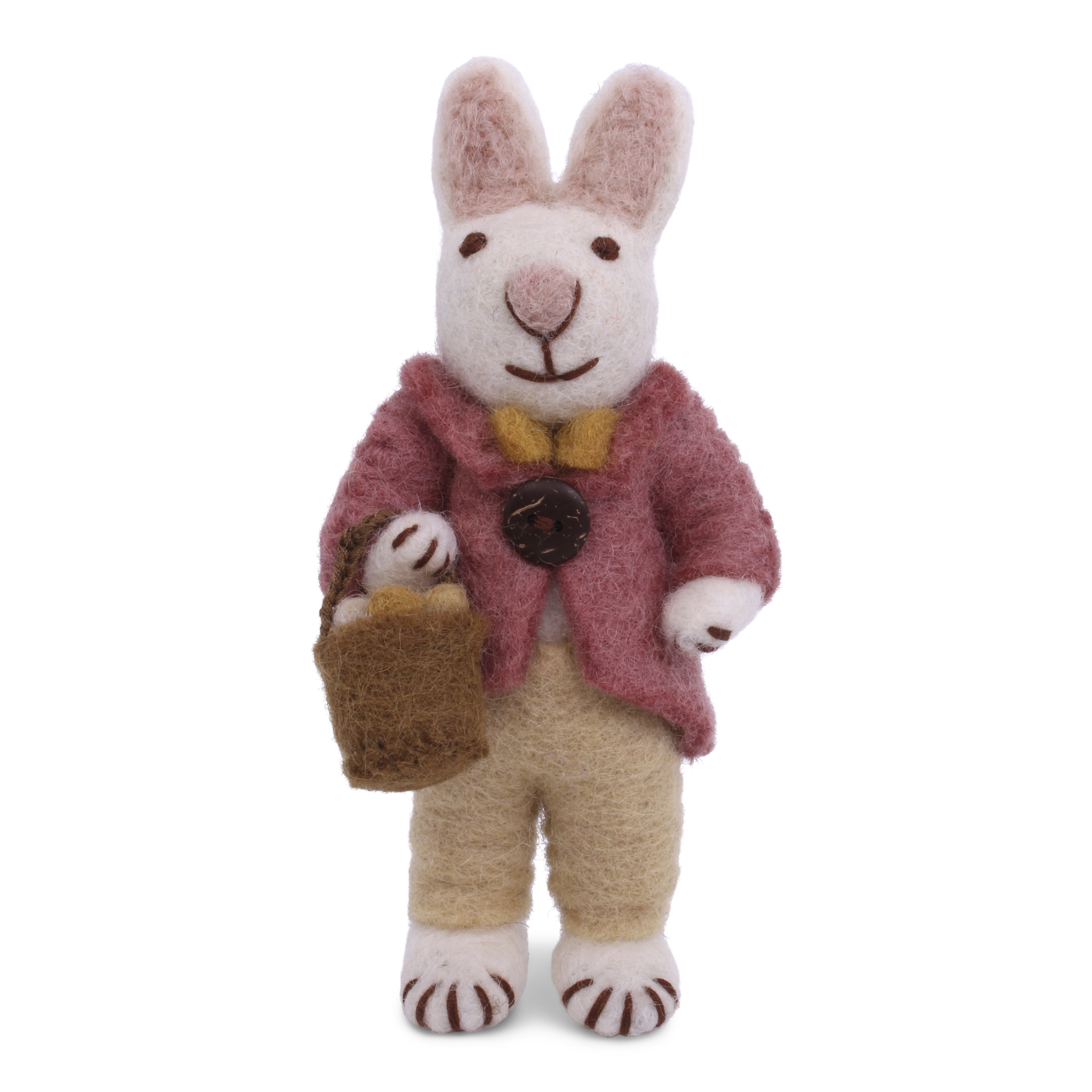 Small White Bunny w/Jacket. Butterfly & Egg Basket - P24