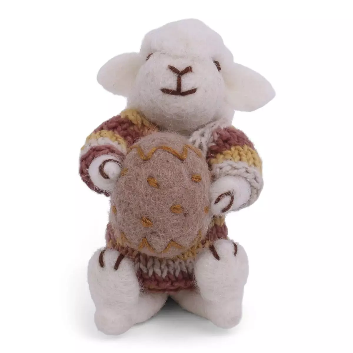 Small White Sheep w/Multicolor Dress & Egg - P24