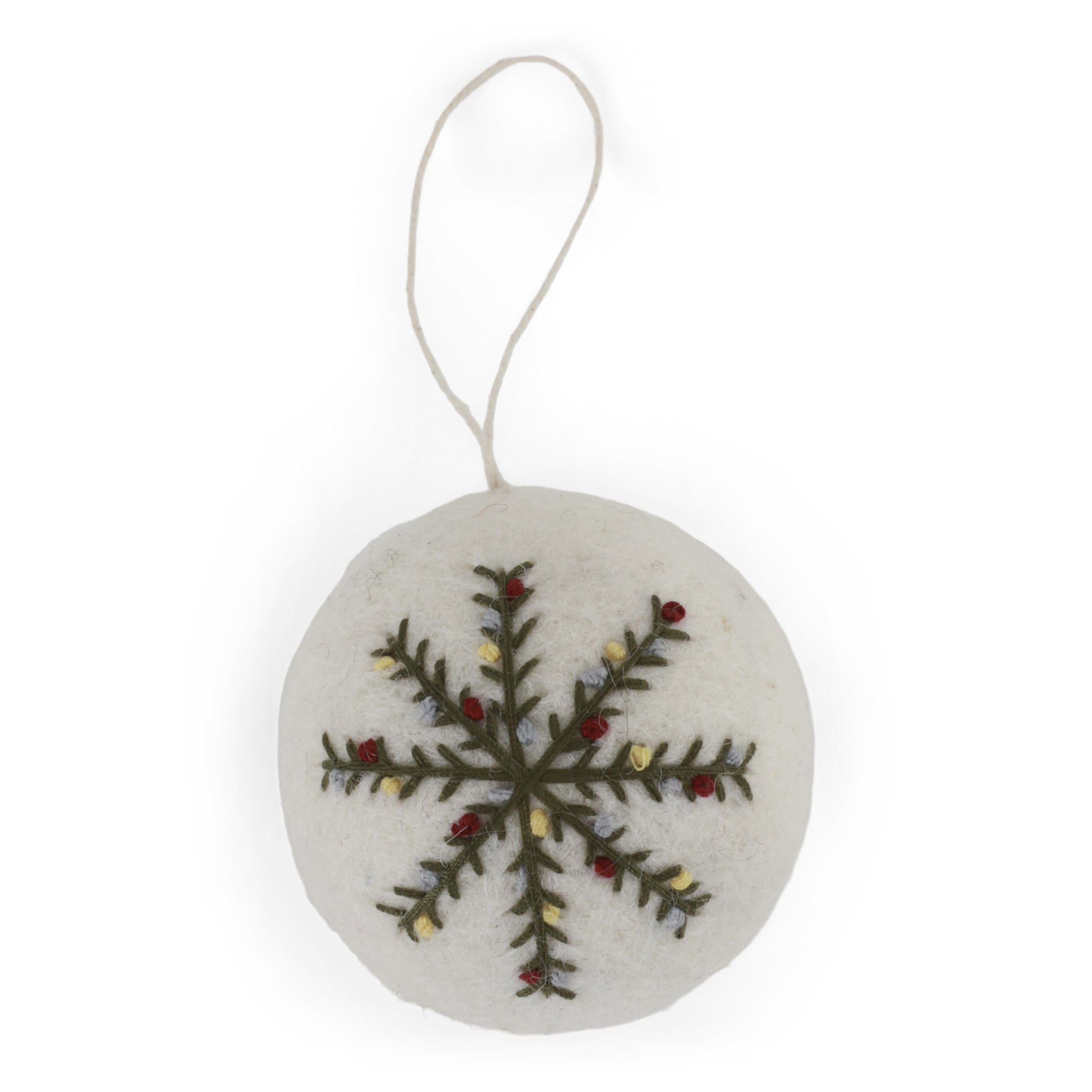 Christmas Bauble - White w/Embroidered Snowflake - AW25