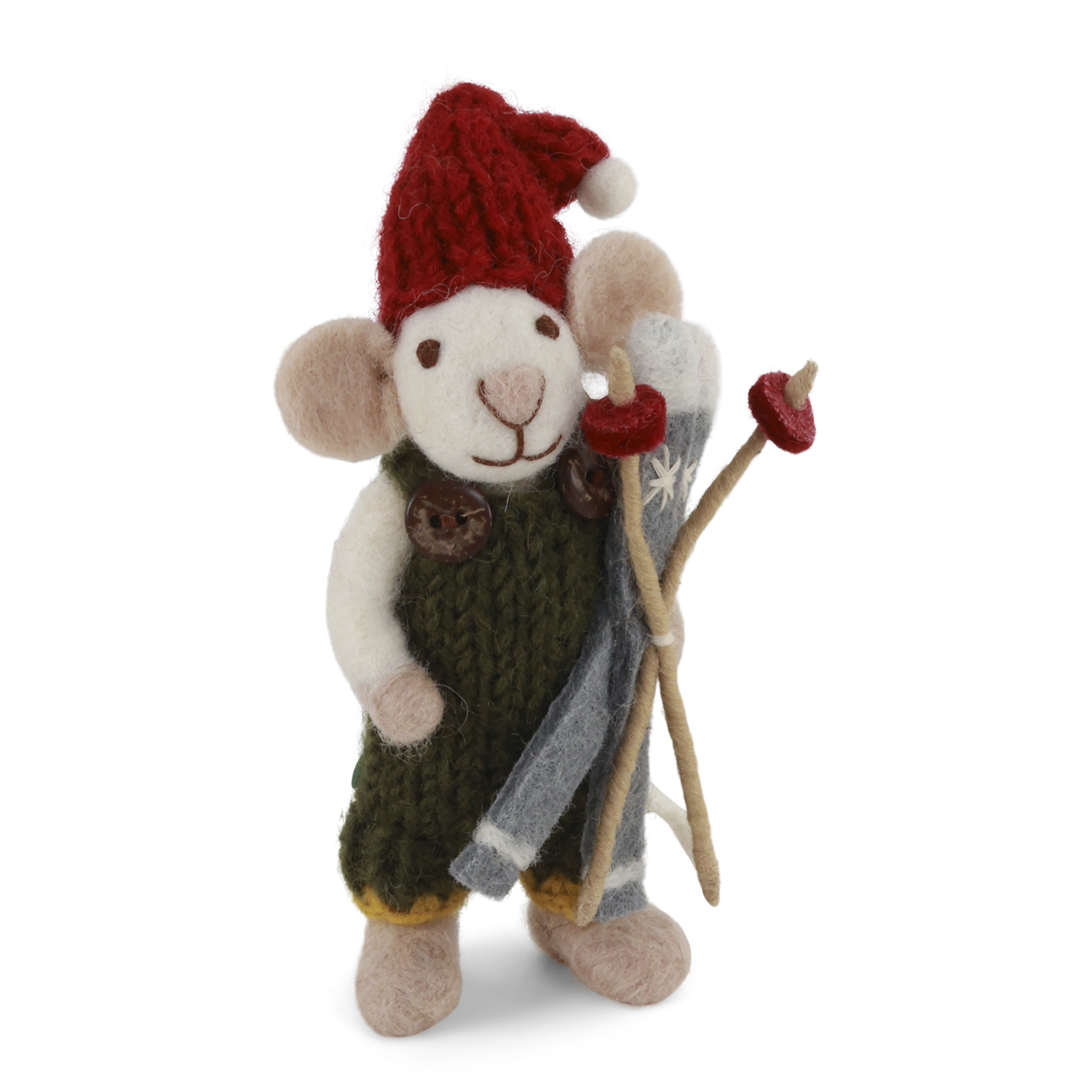 Small White Boy Mouse w/Green Pants & Ski - AW25