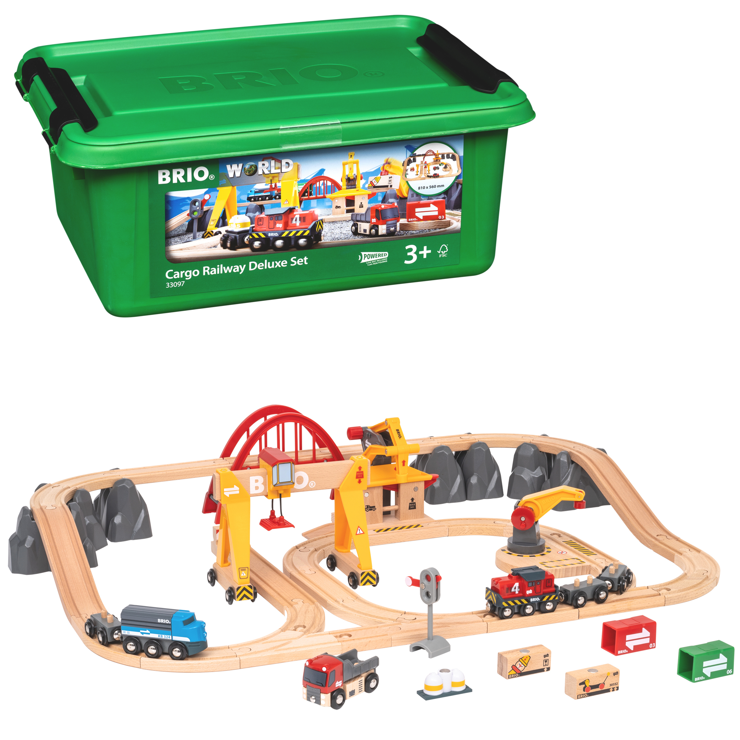 BRIOWorld Togbane Cargo luksussett i boks. 54 deler