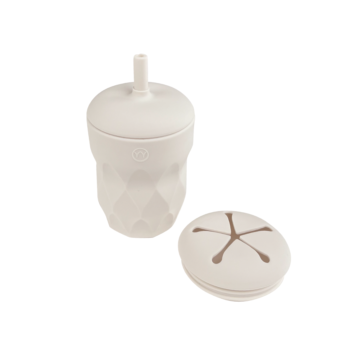 Barnekopp med sugerør & snack lokk i silikon - Porcelain White