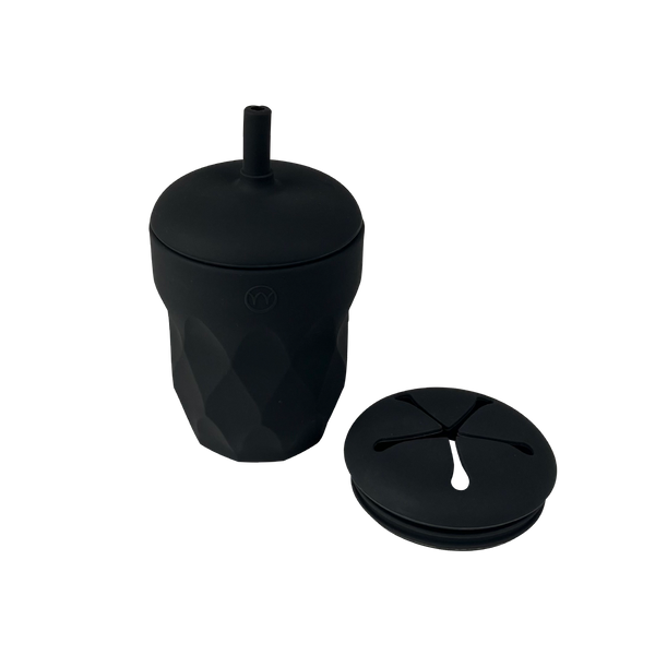 Barnekopp med sugerør & snack lokk i silikon - Satin Black
