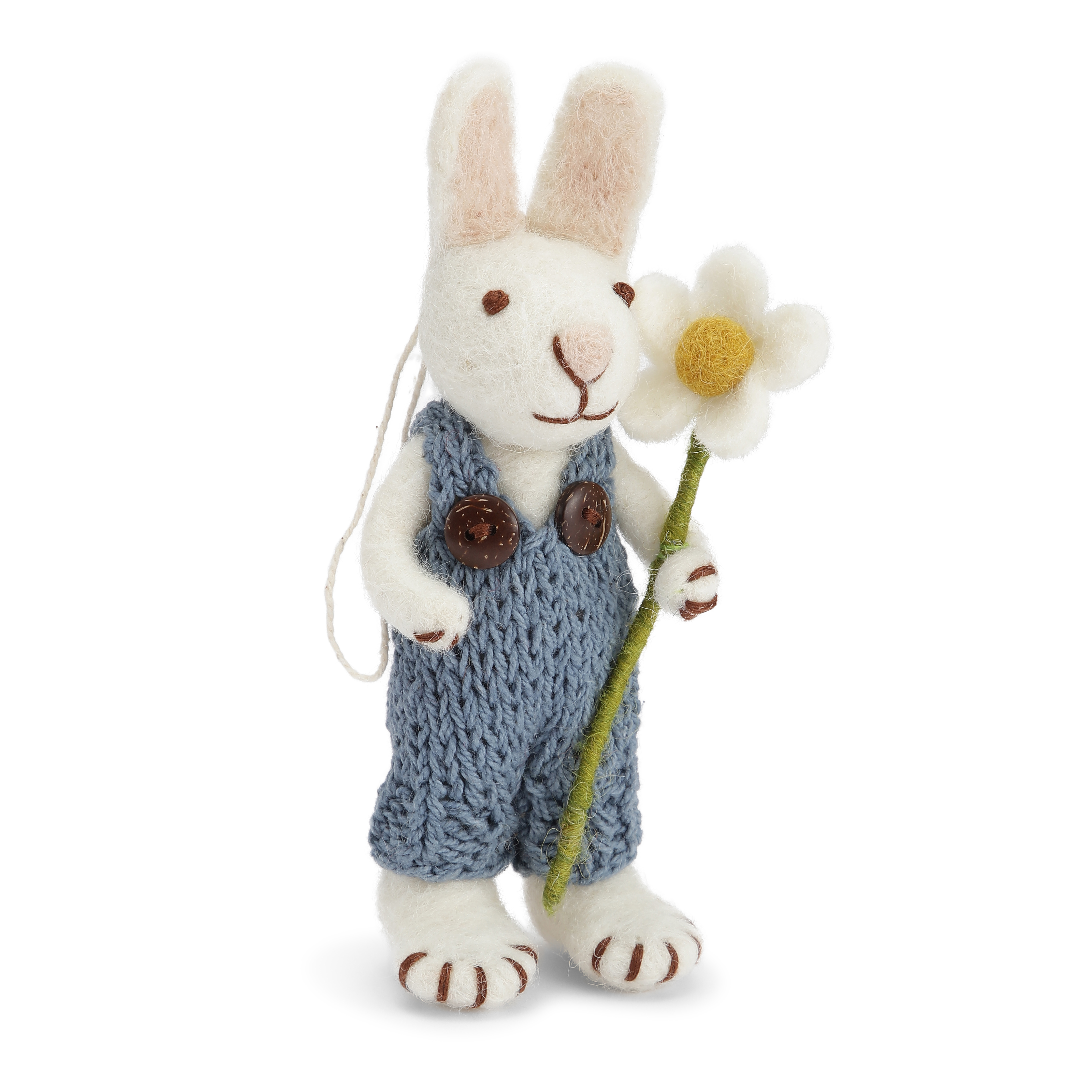 Small White Bunny w/Blue Pants & Marguerite - P25
