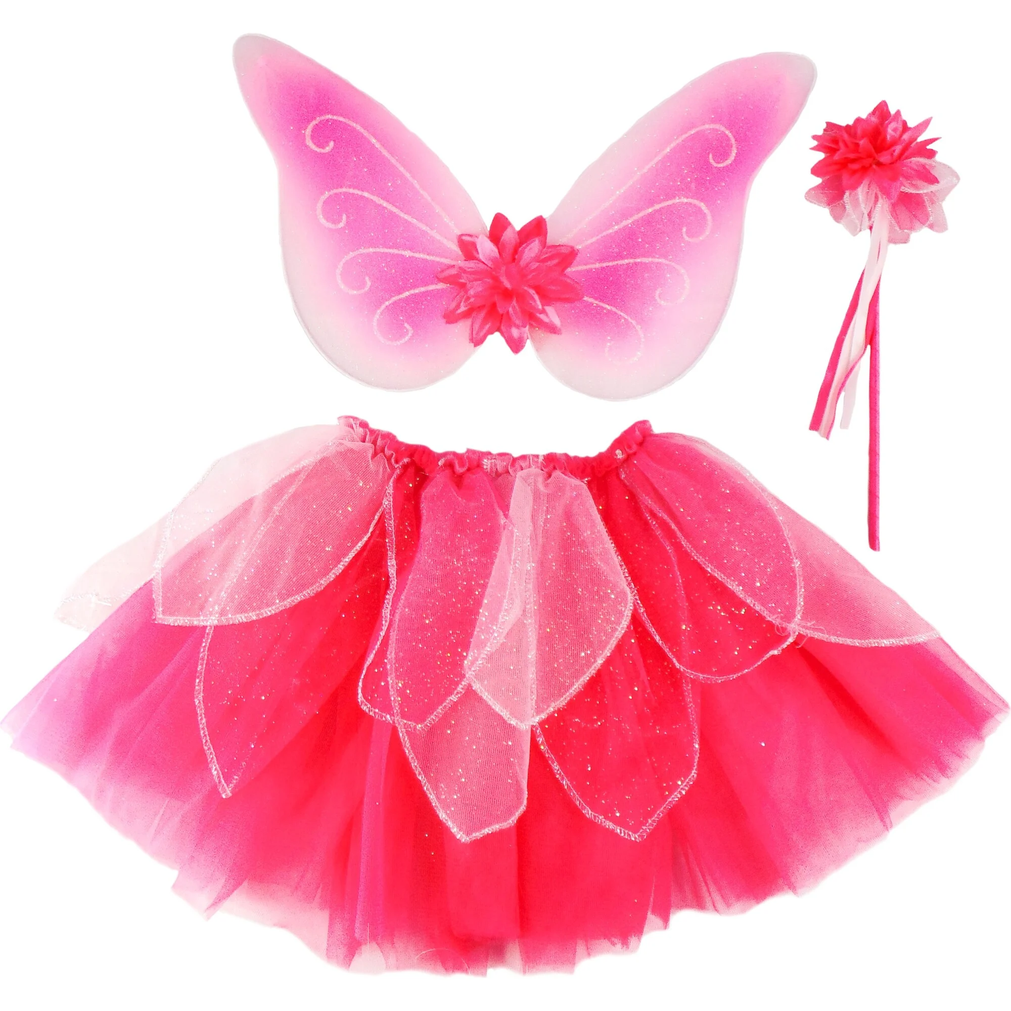 Glitter skirt/wings and wand set fushia 4/7