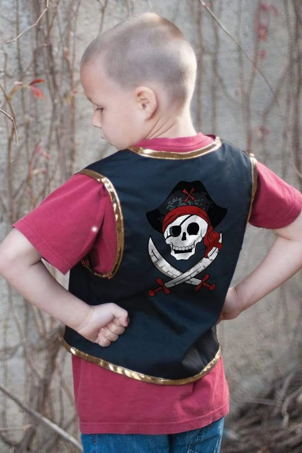 Pirate Vest & Eye Patch Blk/Rd. SIZE US 4-7