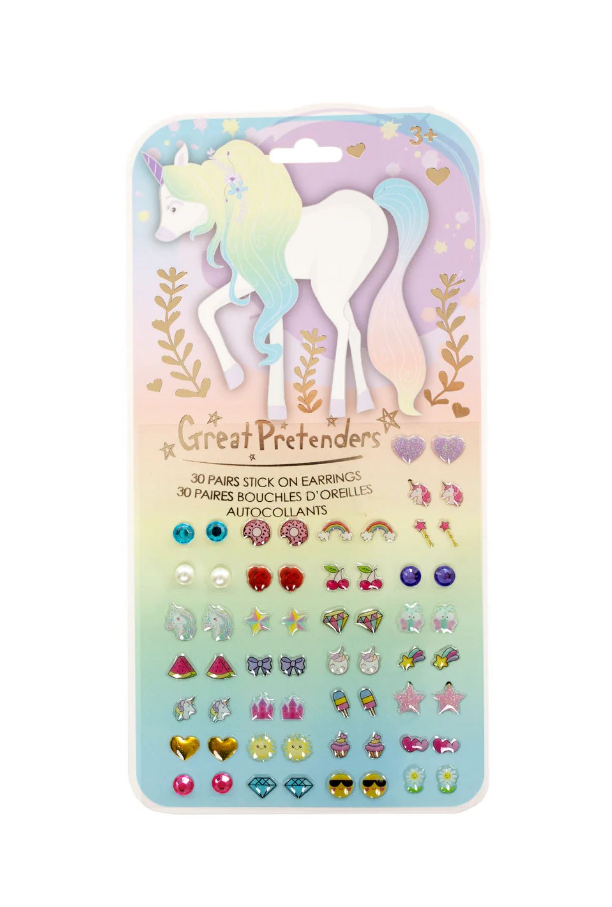 Set de 30 paires de boucles doreilles autocollantes Whimsical Unicorn