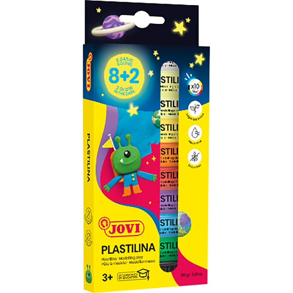 Jovi Plastilina med 8 farger + 2 selvslysende