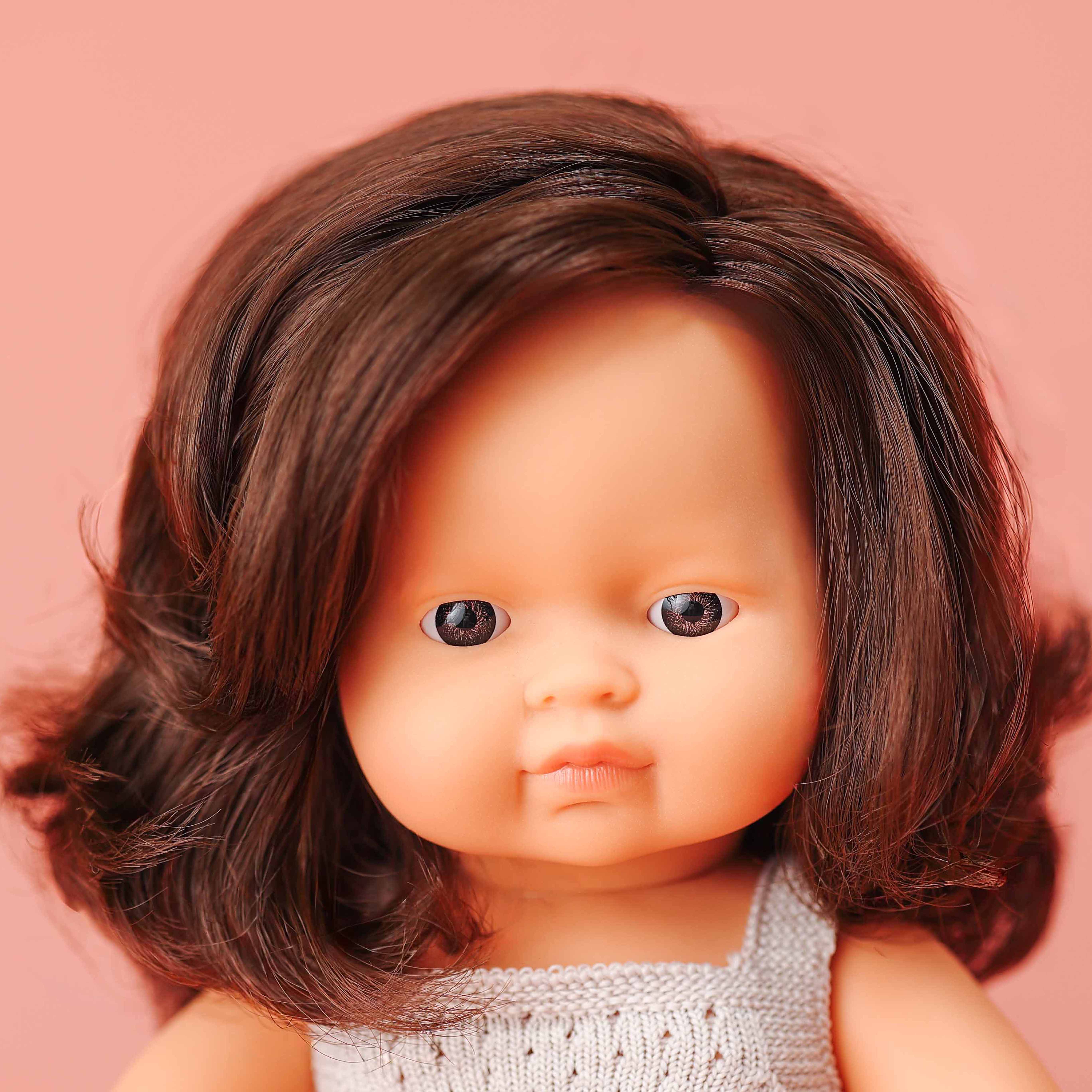 MF&M BABY DOLL BROWN HAIR GIRL 38CM