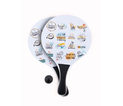 Beachball set with summer print. wooden bats in net