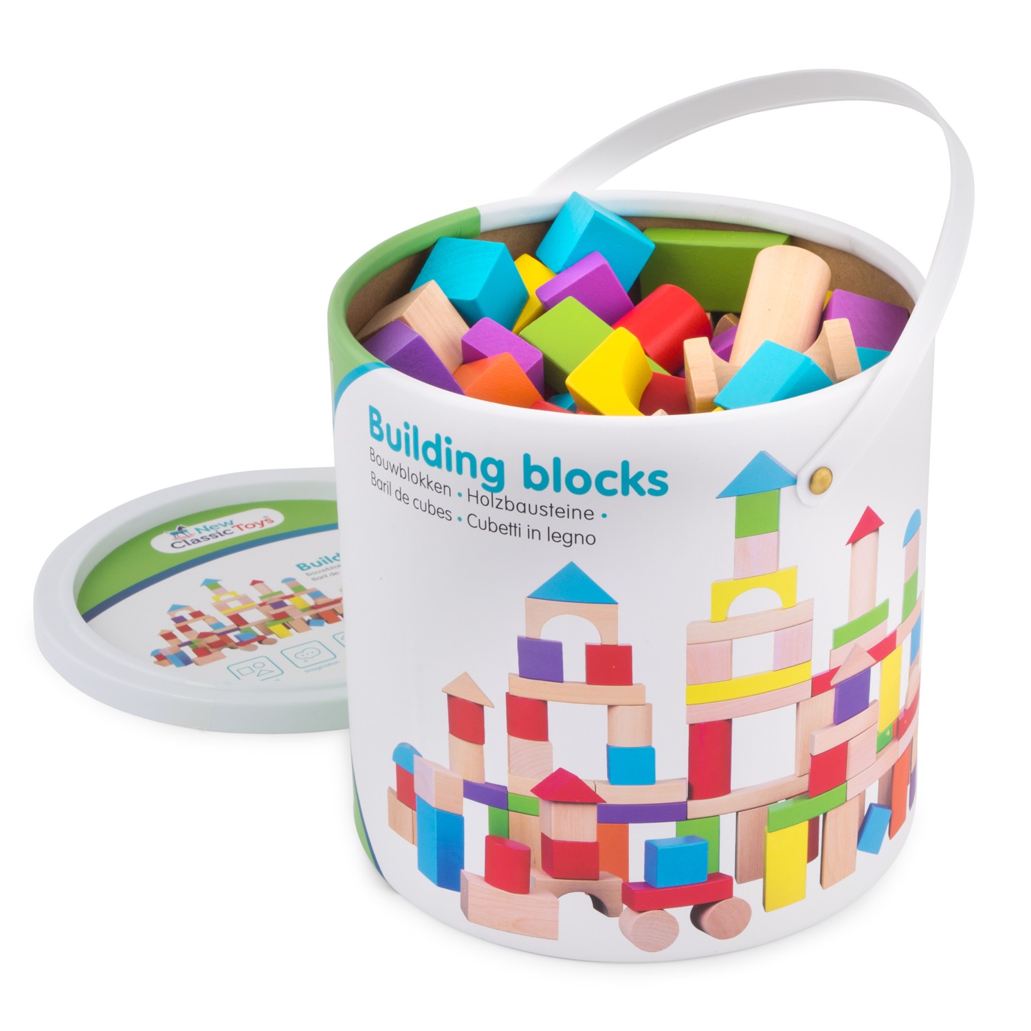 Building blocks in a drum - multi color - 100 pieces