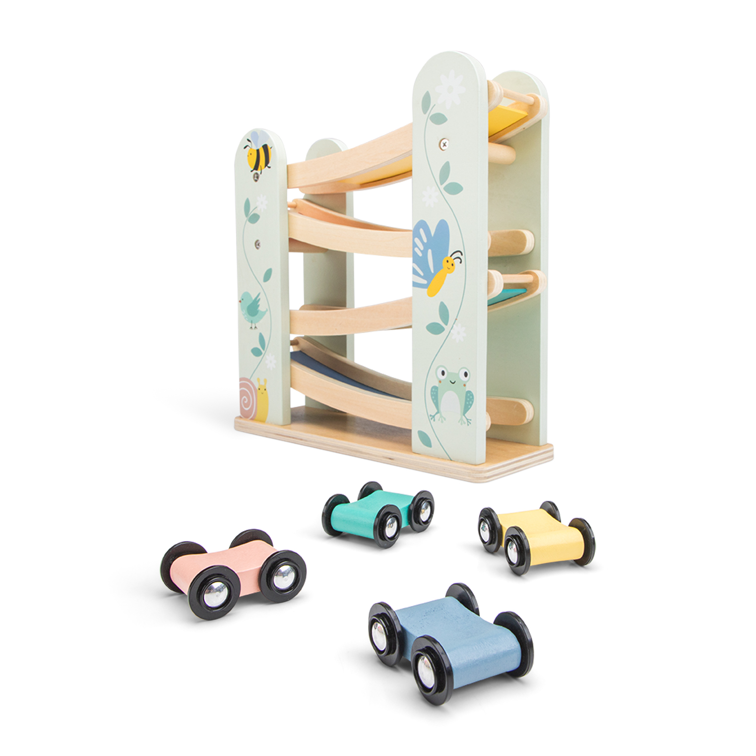 Wooden Ramp Racer with 4 Cars