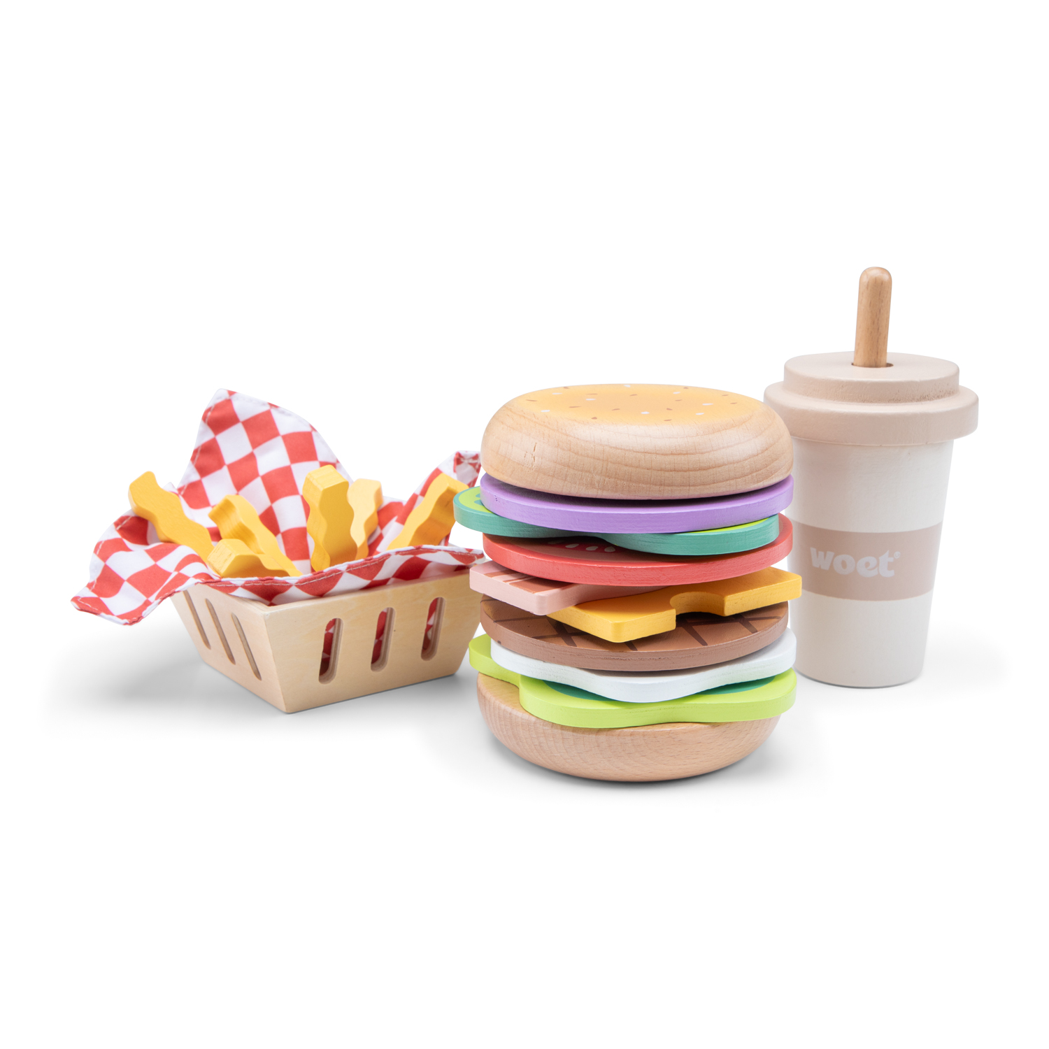 Lekemat i tre - burgere med tilbehør