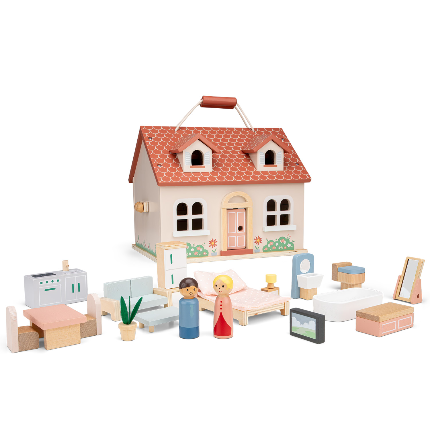 Foldable doll house including furniture