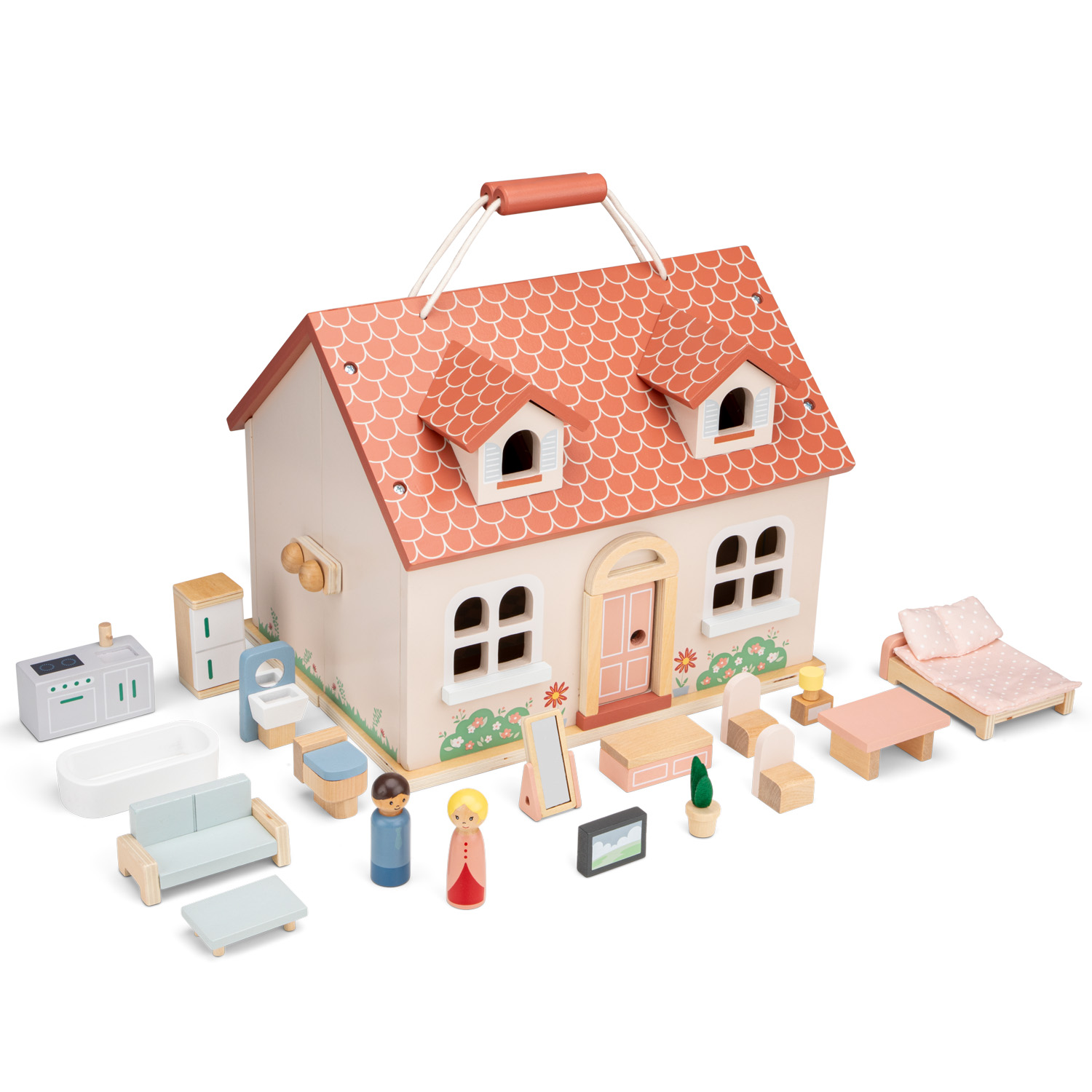 Foldable doll house including furniture