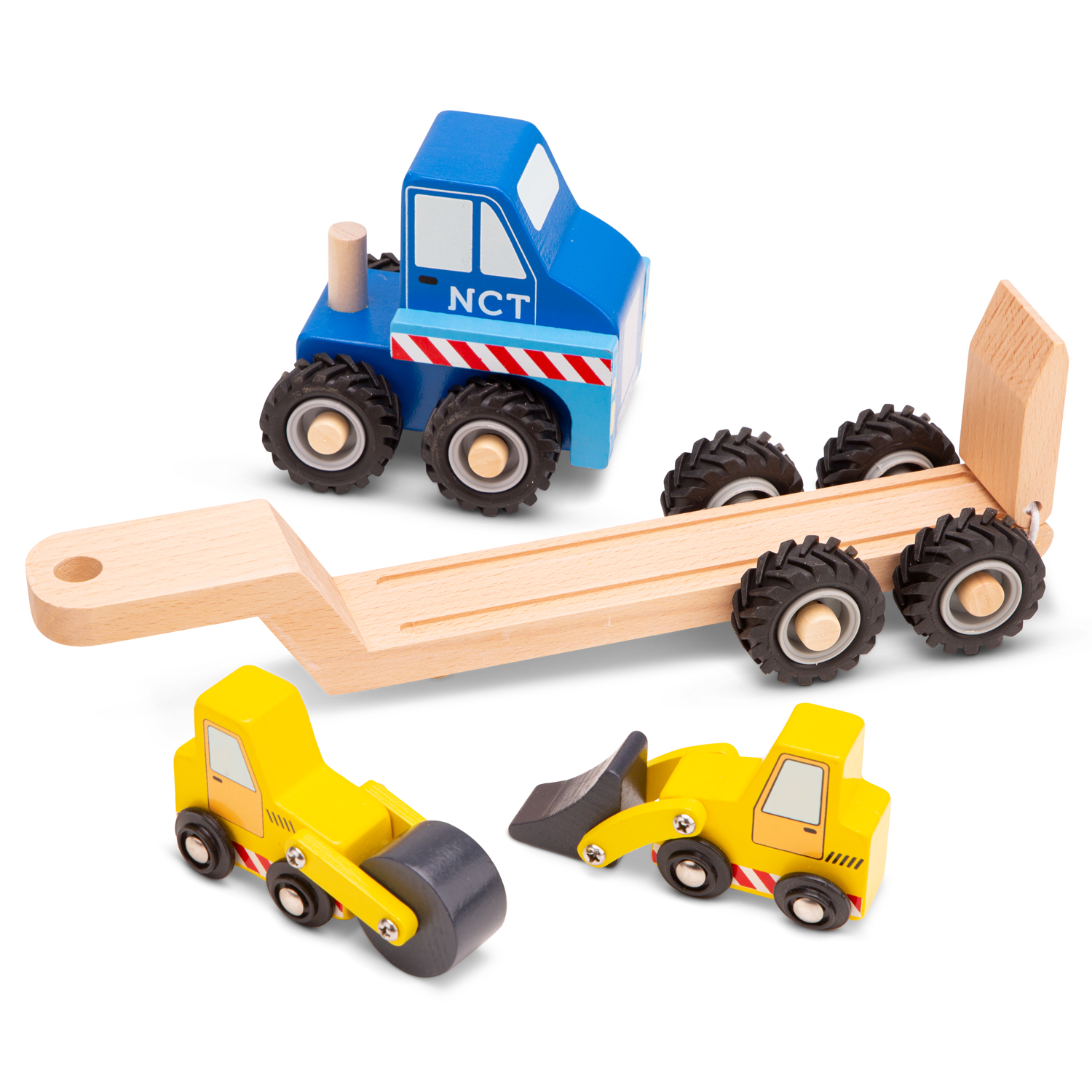 Car transporter with 2 construction vehicles