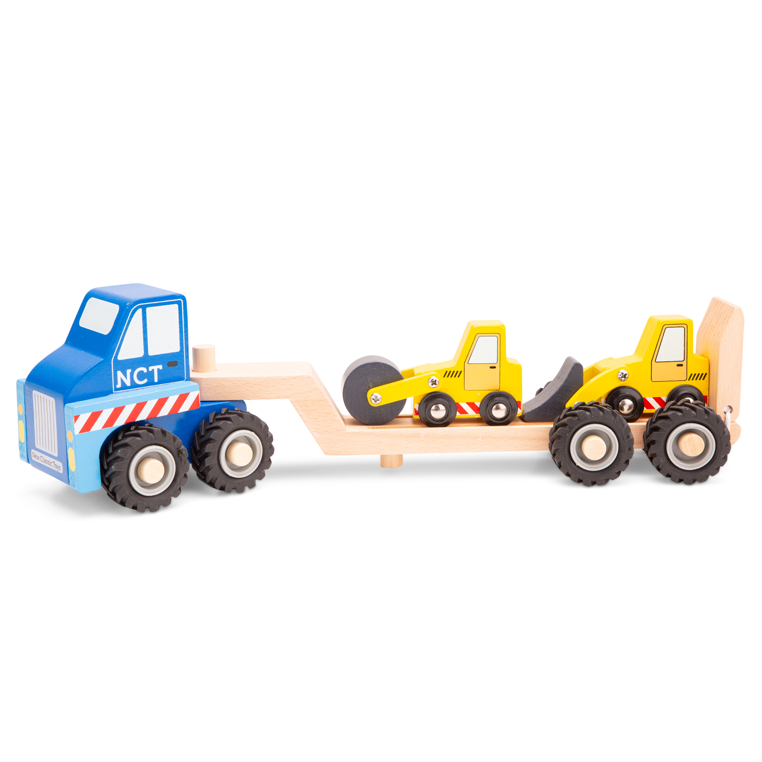 Car transporter with 2 construction vehicles