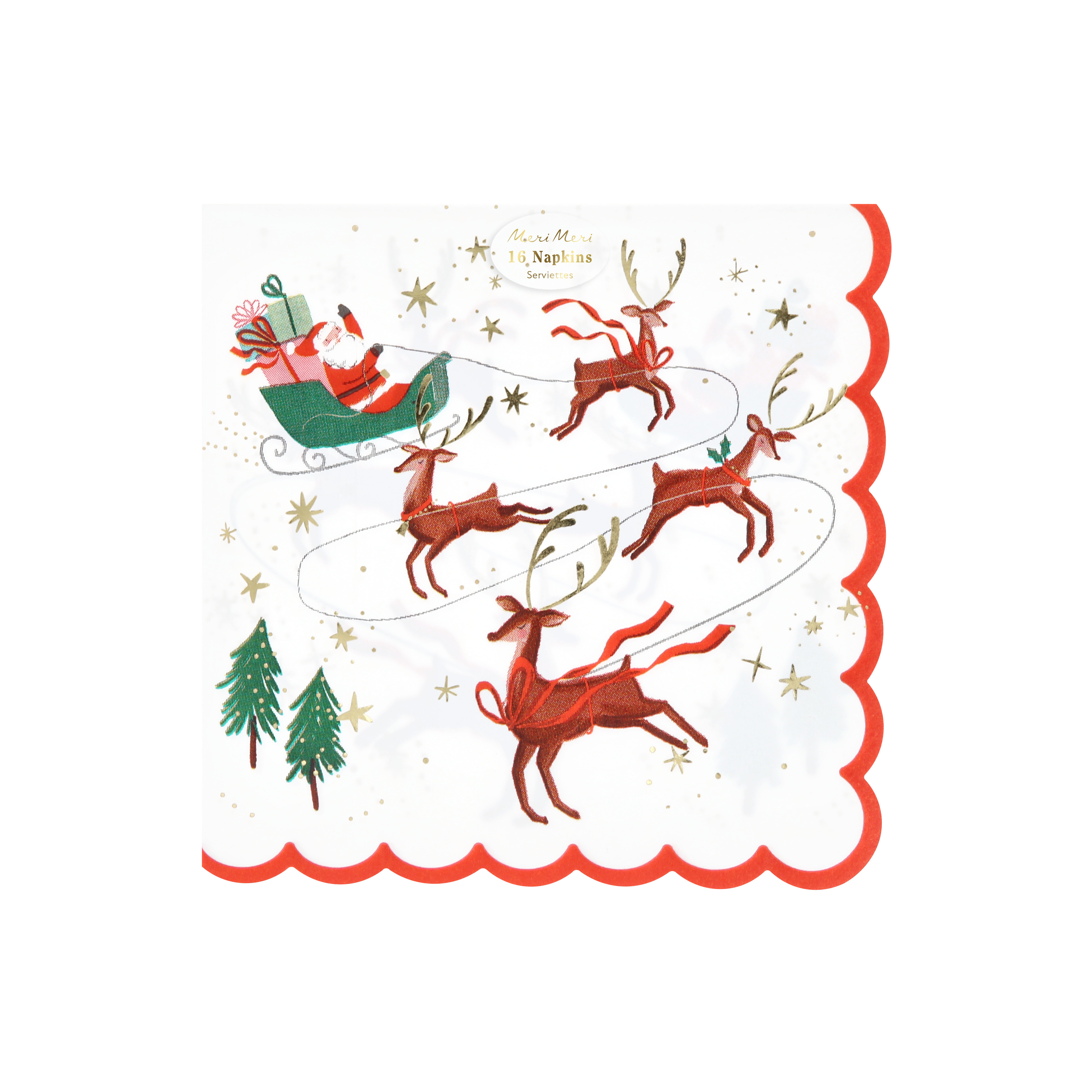 Santa, Sleigh & Reindeer Large Napkins (x 16) AW26