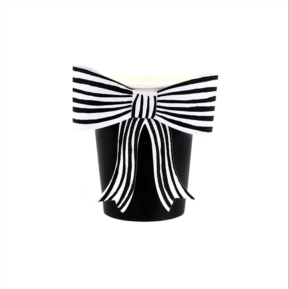 Black & White Stripy Bow Cups (x 8) AW26