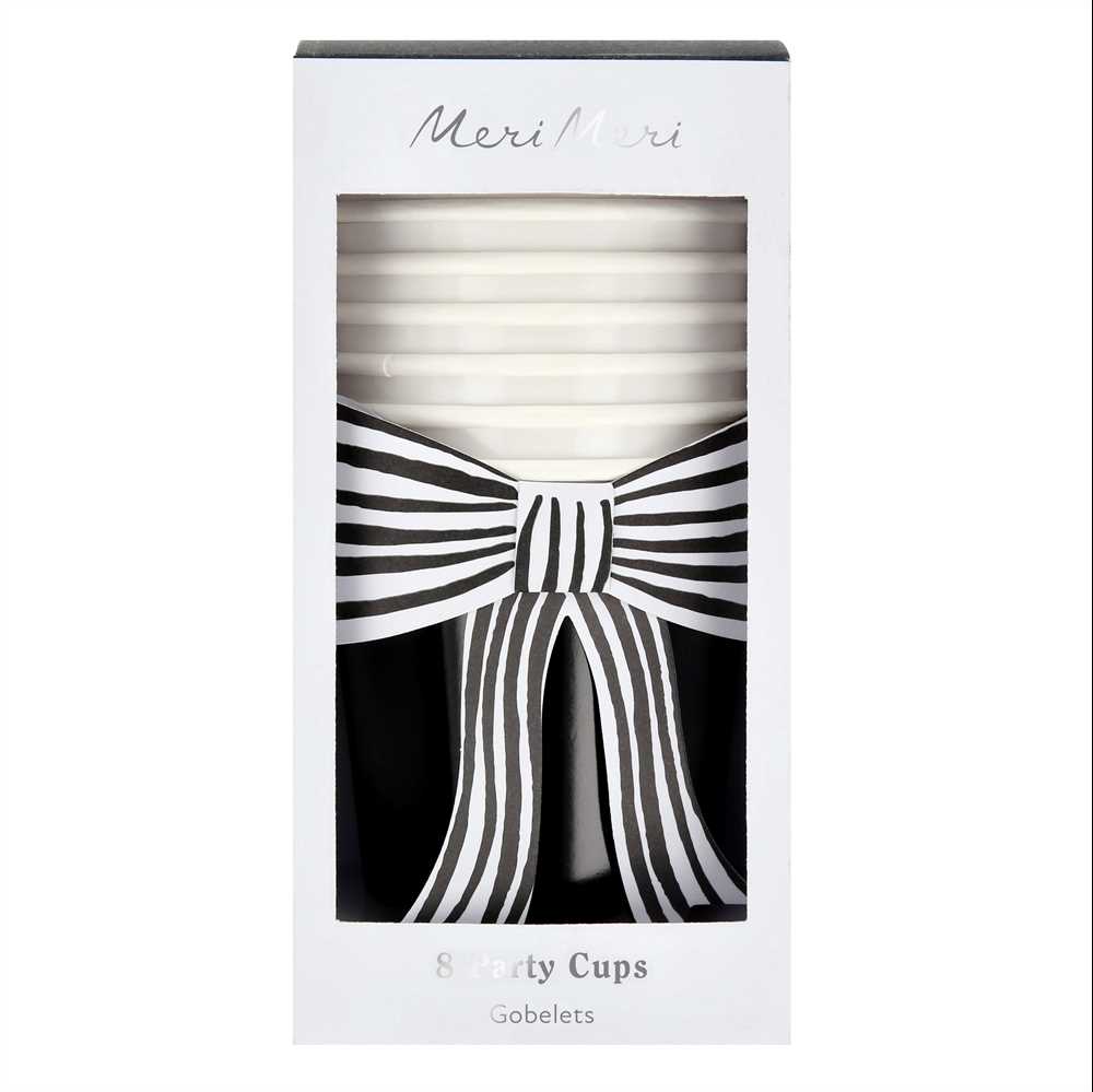 Black & White Stripy Bow Cups (x 8) AW26