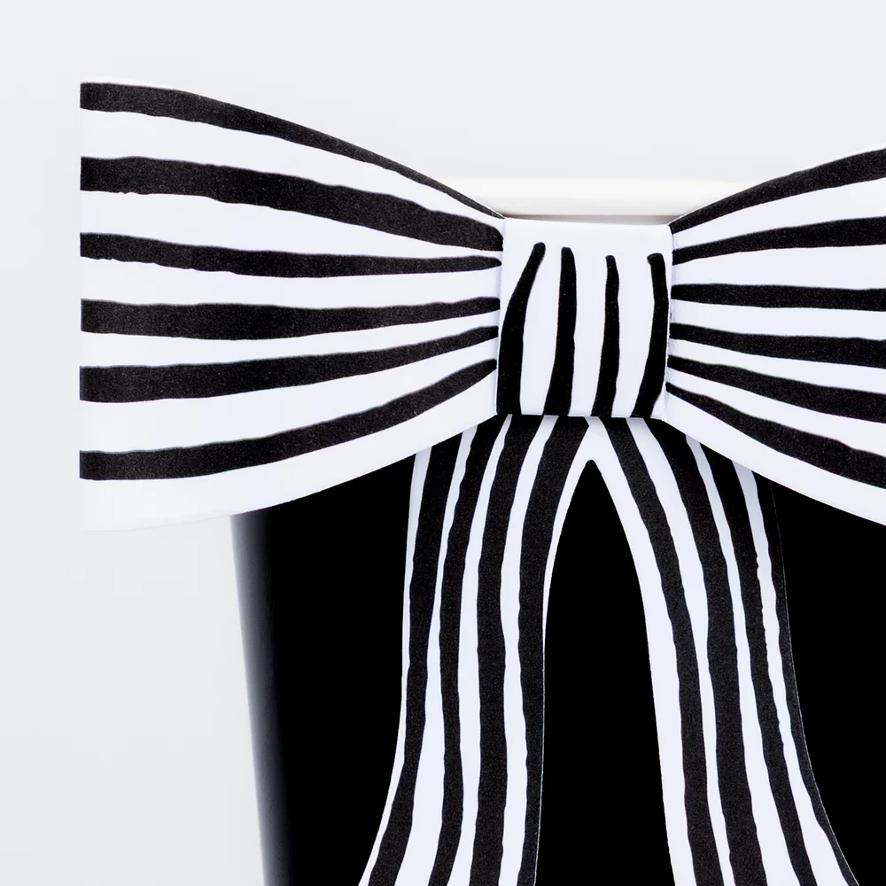 Black & White Stripy Bow Cups (x 8) AW26