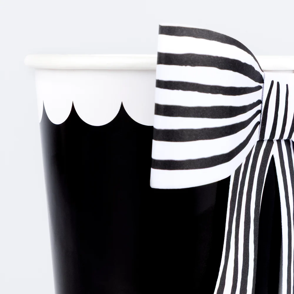 Black & White Stripy Bow Cups (x 8) AW26