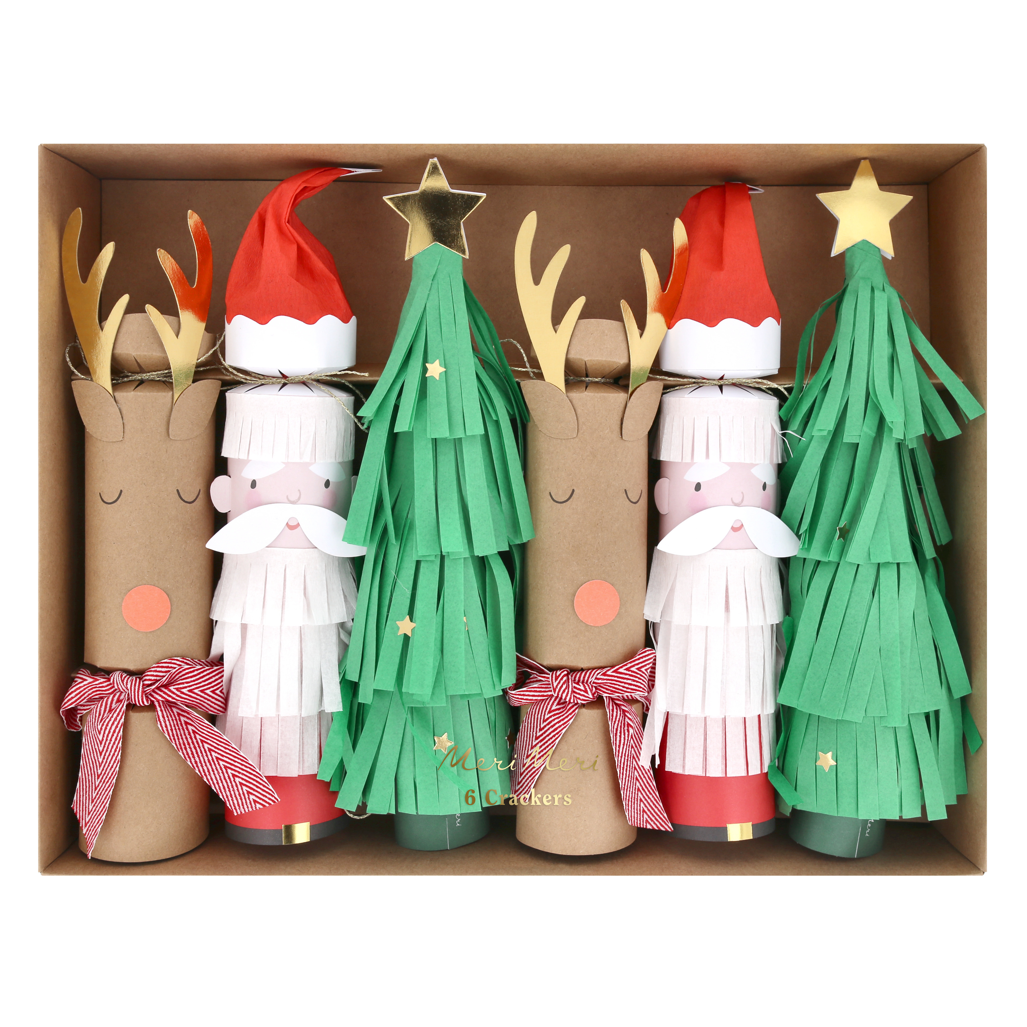 Santa, Reindeer & Tree No-Snap Crackers (x 6) AW26