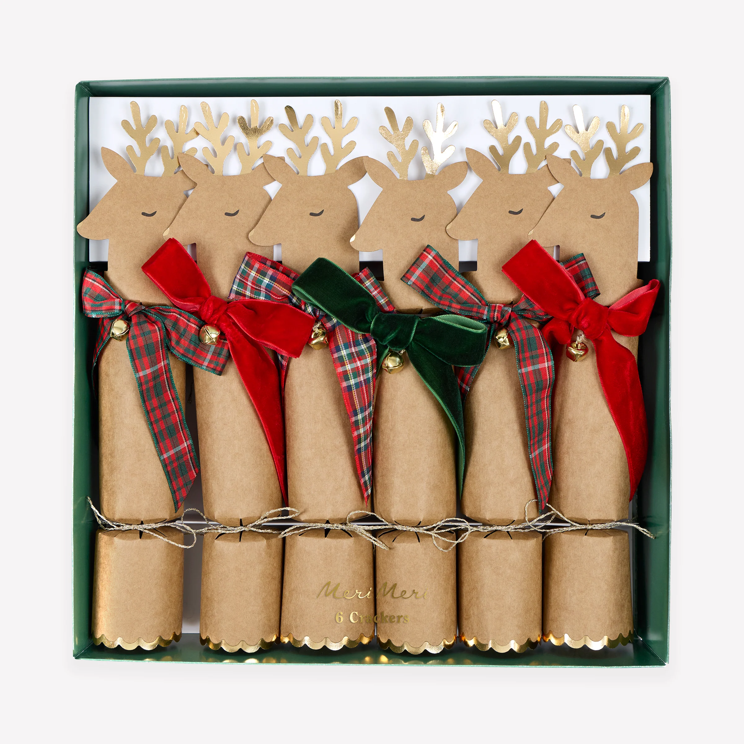 Plaid & Velvet Bow Reindeer No-Snap Crackers (x 6) AW26