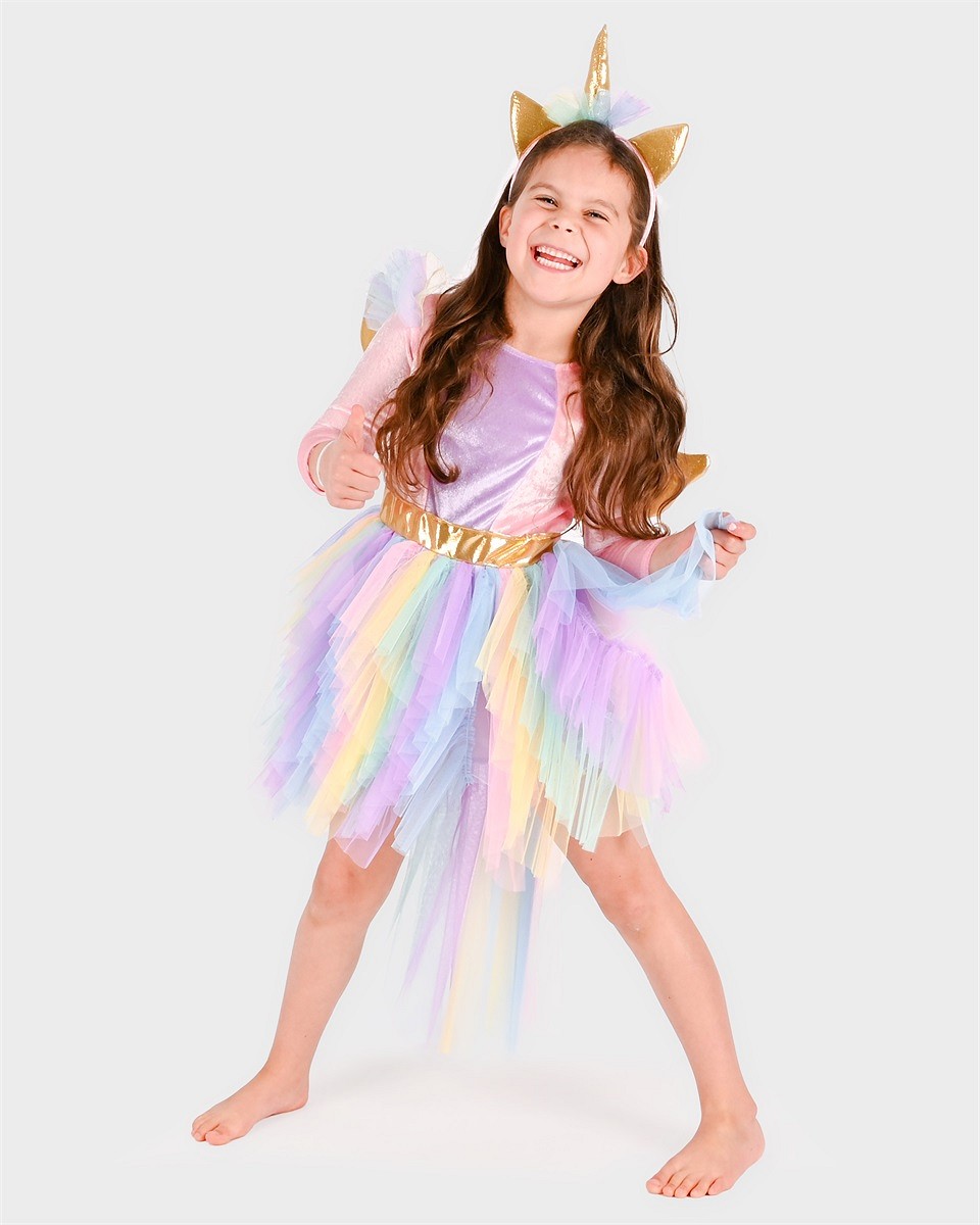 DRESS UNICORN w DIADEM 110-116 CL 4-6 YEARS